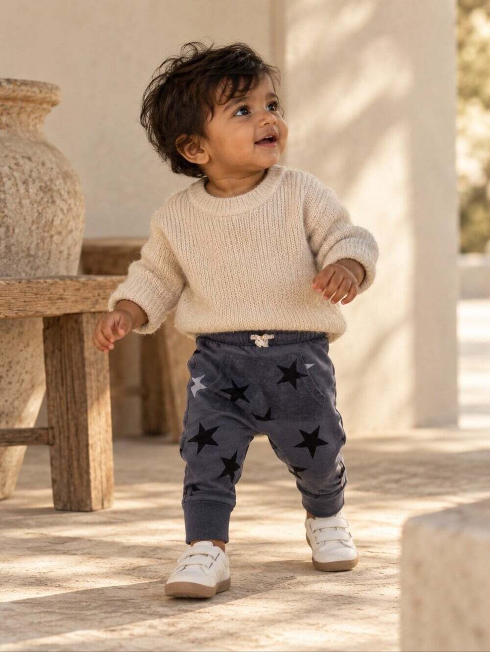 Zara Baby 9-12M Charcoal Star Print Harem Jogger Pants Drop Crotch